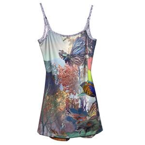 Vision Lab x Android Jones Women's Small Mini Dress Printed Forest Birds Magic